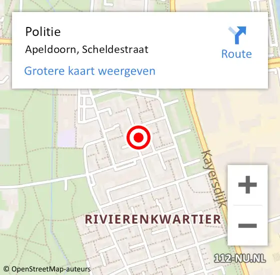 Locatie op kaart van de 112 melding: Politie Apeldoorn, Scheldestraat op 28 oktober 2023 16:17