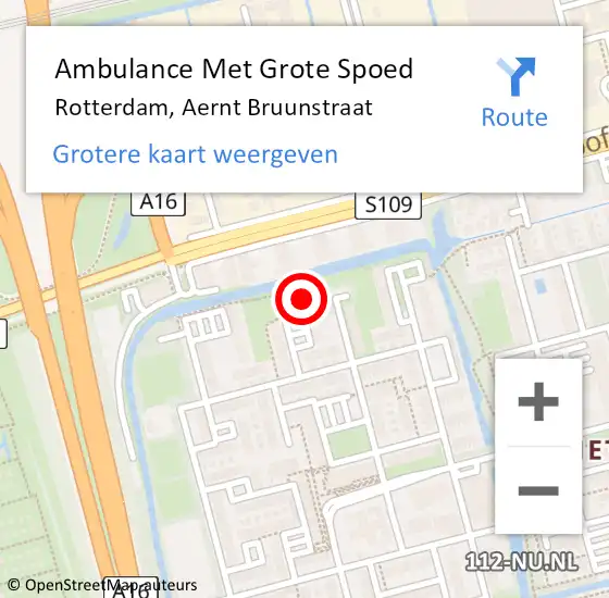 Locatie op kaart van de 112 melding: Ambulance Met Grote Spoed Naar Rotterdam, Aernt Bruunstraat op 28 oktober 2023 17:25