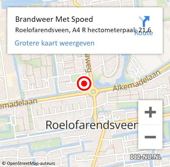 Locatie op kaart van de 112 melding: Brandweer Met Spoed Naar Roelofarendsveen, A4 R hectometerpaal: 26,7 op 13 september 2014 05:02