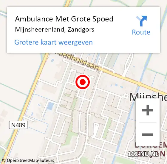 Locatie op kaart van de 112 melding: Ambulance Met Grote Spoed Naar Mijnsheerenland, Zandgors op 28 oktober 2023 18:10