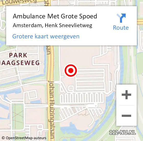 Locatie op kaart van de 112 melding: Ambulance Met Grote Spoed Naar Amsterdam, Henk Sneevlietweg op 28 oktober 2023 18:23