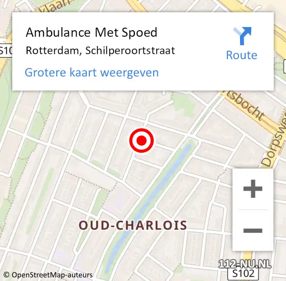 Locatie op kaart van de 112 melding: Ambulance Met Spoed Naar Rotterdam, Schilperoortstraat op 28 oktober 2023 18:25