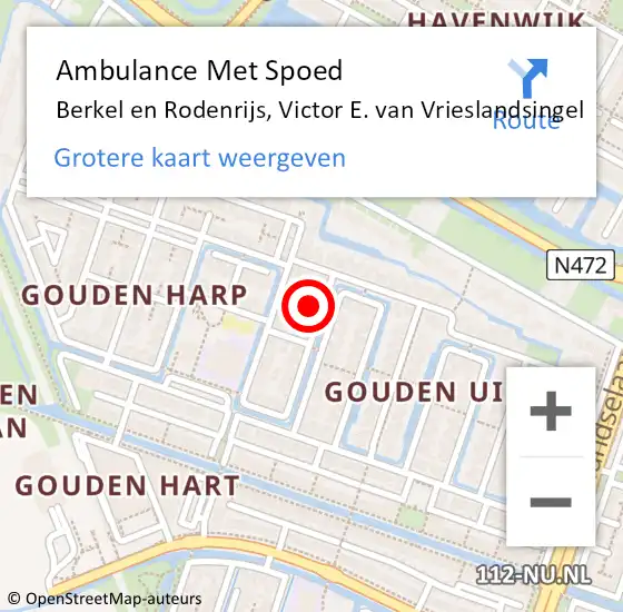 Locatie op kaart van de 112 melding: Ambulance Met Spoed Naar Berkel en Rodenrijs, Victor E. van Vrieslandsingel op 28 oktober 2023 18:46