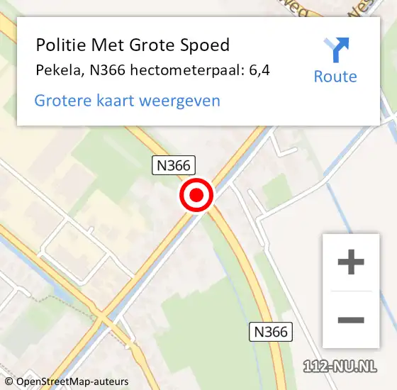 Locatie op kaart van de 112 melding: Politie Met Grote Spoed Naar Pekela, N366 hectometerpaal: 6,4 op 28 oktober 2023 19:05