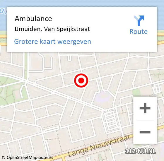 Locatie op kaart van de 112 melding: Ambulance IJmuiden, Van Speijkstraat op 28 oktober 2023 19:13