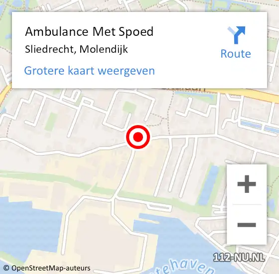 Locatie op kaart van de 112 melding: Ambulance Met Spoed Naar Sliedrecht, Molendijk op 28 oktober 2023 19:28