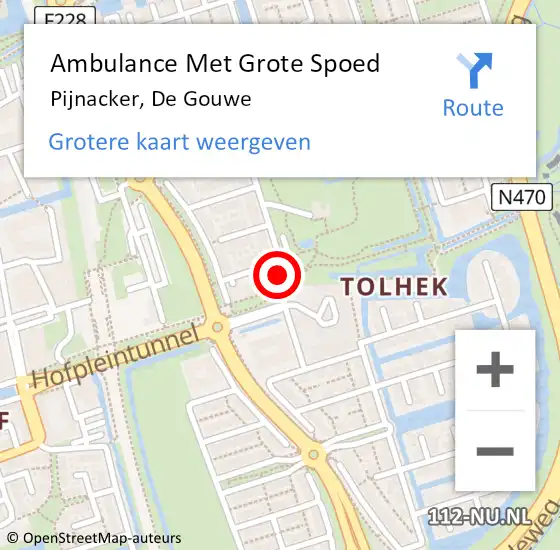 Locatie op kaart van de 112 melding: Ambulance Met Grote Spoed Naar Pijnacker, De Gouwe op 28 oktober 2023 19:35