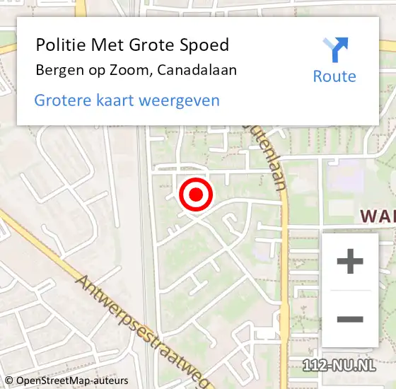 Locatie op kaart van de 112 melding: Politie Met Grote Spoed Naar Bergen op Zoom, Canadalaan op 28 oktober 2023 19:55