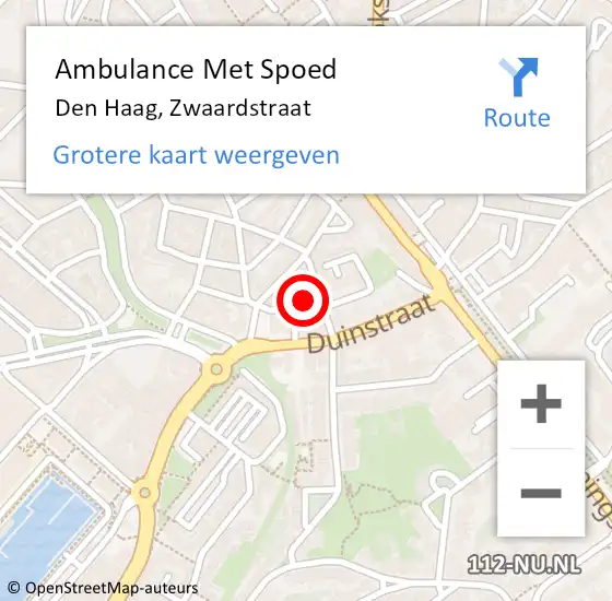 Locatie op kaart van de 112 melding: Ambulance Met Spoed Naar Den Haag, Zwaardstraat op 28 oktober 2023 20:09