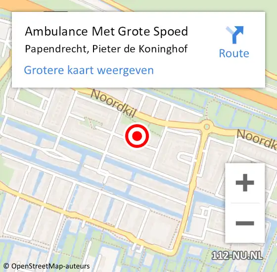 Locatie op kaart van de 112 melding: Ambulance Met Grote Spoed Naar Papendrecht, Pieter de Koninghof op 28 oktober 2023 20:30