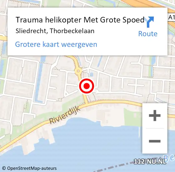 Locatie op kaart van de 112 melding: Trauma helikopter Met Grote Spoed Naar Sliedrecht, Thorbeckelaan op 28 oktober 2023 21:09