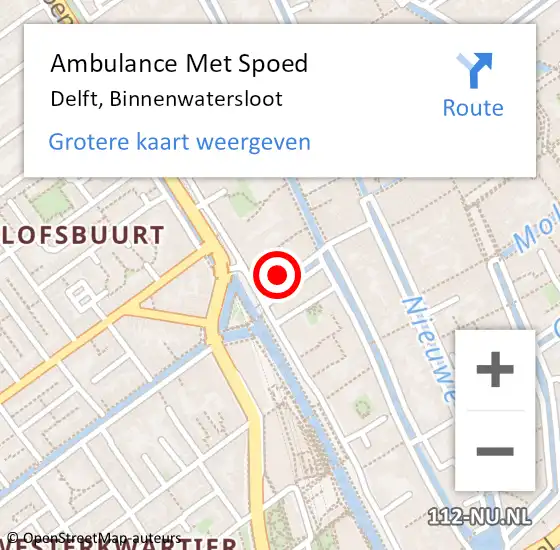 Locatie op kaart van de 112 melding: Ambulance Met Spoed Naar Delft, Binnenwatersloot op 28 oktober 2023 21:52