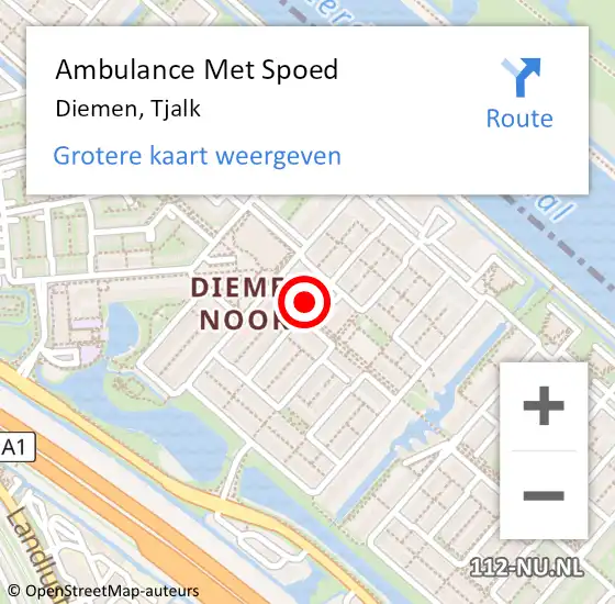 Locatie op kaart van de 112 melding: Ambulance Met Spoed Naar Diemen, Tjalk op 28 oktober 2023 22:23