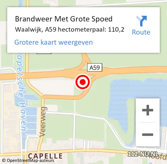 Locatie op kaart van de 112 melding: Brandweer Met Grote Spoed Naar Waalwijk, A59 hectometerpaal: 110,2 op 28 oktober 2023 22:53