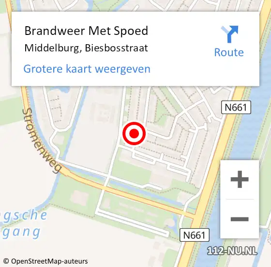 Locatie op kaart van de 112 melding: Brandweer Met Spoed Naar Middelburg, Biesbosstraat op 28 oktober 2023 22:55