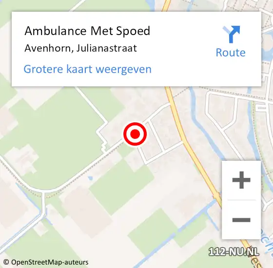 Locatie op kaart van de 112 melding: Ambulance Met Spoed Naar Avenhorn, Julianastraat op 29 oktober 2023 00:06