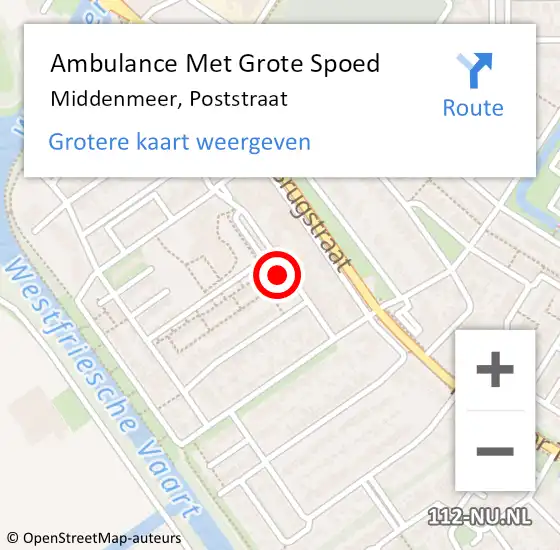 Locatie op kaart van de 112 melding: Ambulance Met Grote Spoed Naar Middenmeer, Poststraat op 29 oktober 2023 00:09