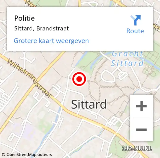 Locatie op kaart van de 112 melding: Politie Sittard, Brandstraat op 29 oktober 2023 00:30