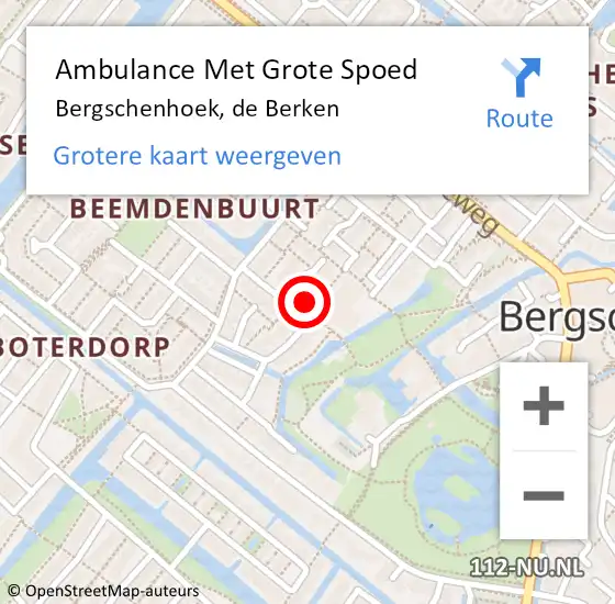 Locatie op kaart van de 112 melding: Ambulance Met Grote Spoed Naar Bergschenhoek, de Berken op 29 oktober 2023 00:34