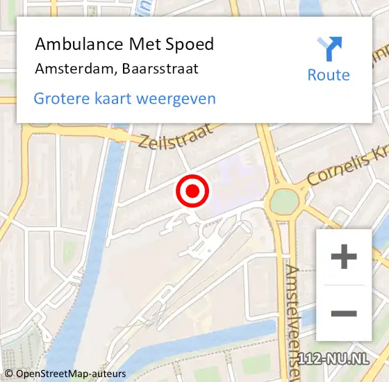Locatie op kaart van de 112 melding: Ambulance Met Spoed Naar Amsterdam, Baarsstraat op 29 oktober 2023 01:00