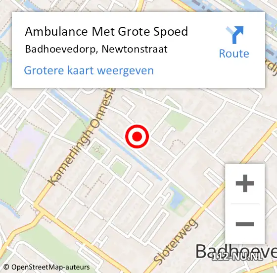 Locatie op kaart van de 112 melding: Ambulance Met Grote Spoed Naar Badhoevedorp, Newtonstraat op 29 oktober 2023 01:34