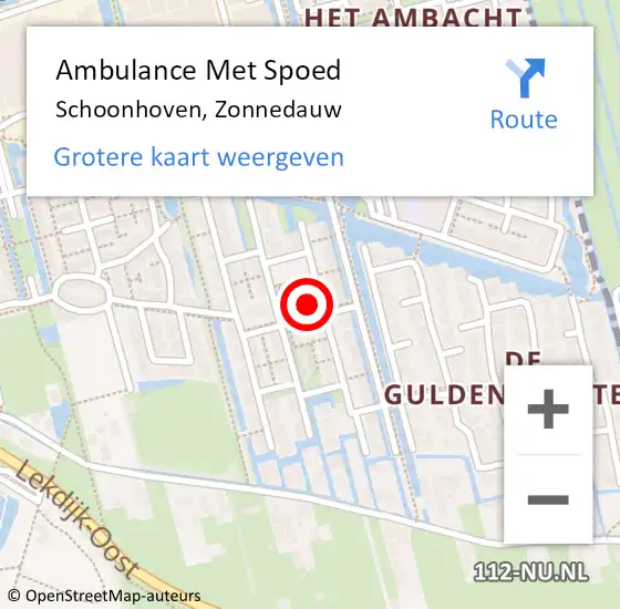 Locatie op kaart van de 112 melding: Ambulance Met Spoed Naar Schoonhoven, Zonnedauw op 29 oktober 2023 02:01