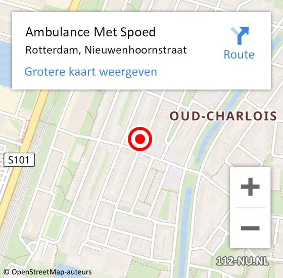 Locatie op kaart van de 112 melding: Ambulance Met Spoed Naar Rotterdam, Nieuwenhoornstraat op 29 oktober 2023 02:11