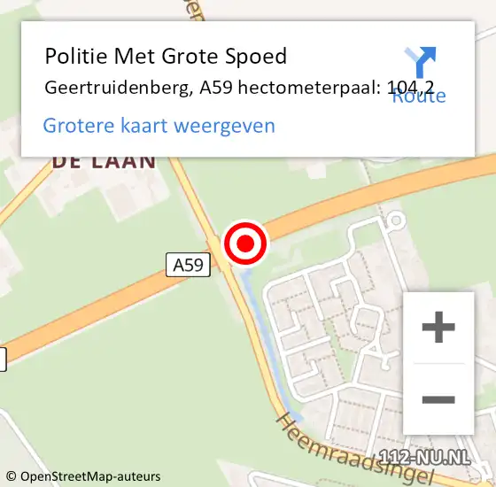 Locatie op kaart van de 112 melding: Politie Met Grote Spoed Naar Geertruidenberg, A59 hectometerpaal: 104,2 op 29 oktober 2023 02:16