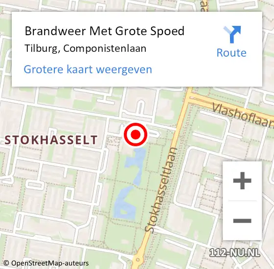 Locatie op kaart van de 112 melding: Brandweer Met Grote Spoed Naar Tilburg, Componistenlaan op 29 oktober 2023 02:58