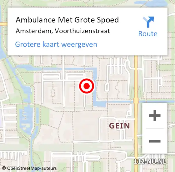 Locatie op kaart van de 112 melding: Ambulance Met Grote Spoed Naar Amsterdam, Voorthuizenstraat op 29 oktober 2023 02:41