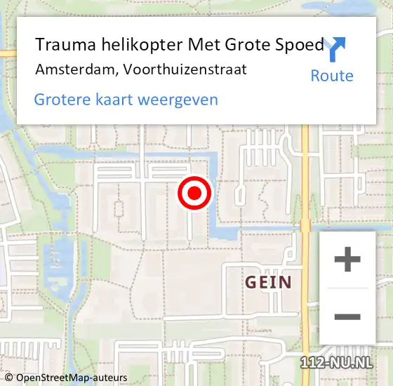 Locatie op kaart van de 112 melding: Trauma helikopter Met Grote Spoed Naar Amsterdam, Voorthuizenstraat op 29 oktober 2023 02:43