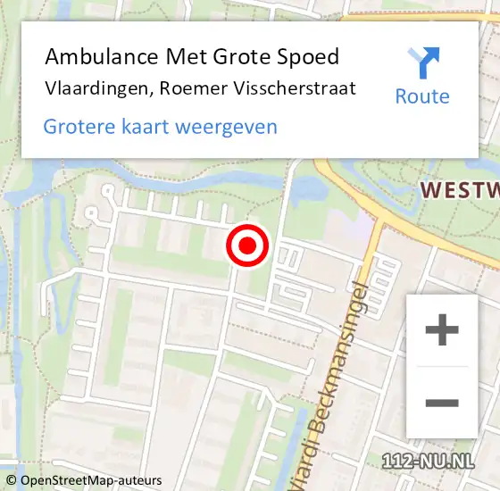 Locatie op kaart van de 112 melding: Ambulance Met Grote Spoed Naar Vlaardingen, Roemer Visscherstraat op 29 oktober 2023 02:52