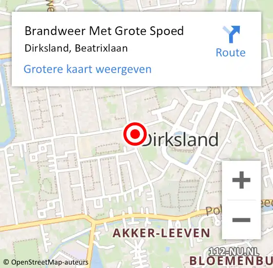 Locatie op kaart van de 112 melding: Brandweer Met Grote Spoed Naar Dirksland, Beatrixlaan op 29 oktober 2023 04:08