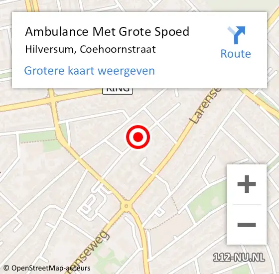 Locatie op kaart van de 112 melding: Ambulance Met Grote Spoed Naar Hilversum, Coehoornstraat op 14 oktober 2013 12:32