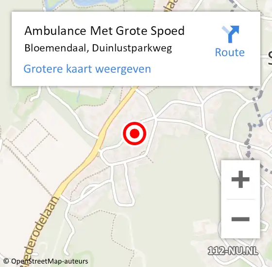 Locatie op kaart van de 112 melding: Ambulance Met Grote Spoed Naar Bloemendaal, Duinlustparkweg op 29 oktober 2023 05:43