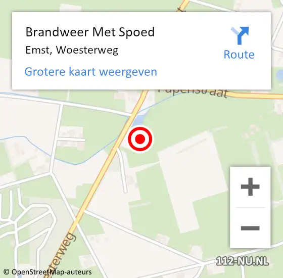 Locatie op kaart van de 112 melding: Brandweer Met Spoed Naar Emst, Woesterweg op 29 oktober 2023 05:50