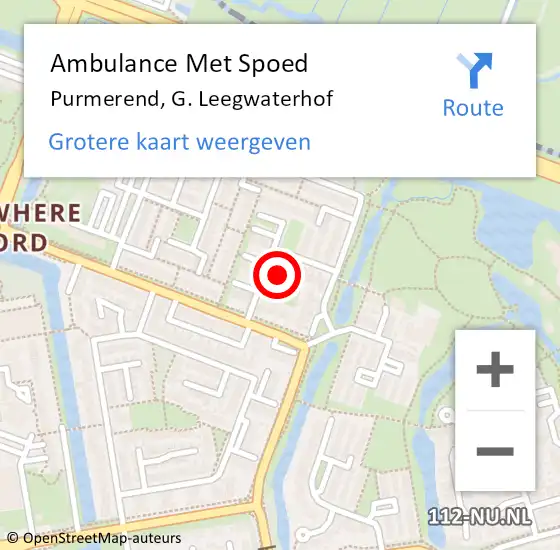 Locatie op kaart van de 112 melding: Ambulance Met Spoed Naar Purmerend, G. Leegwaterhof op 29 oktober 2023 06:13