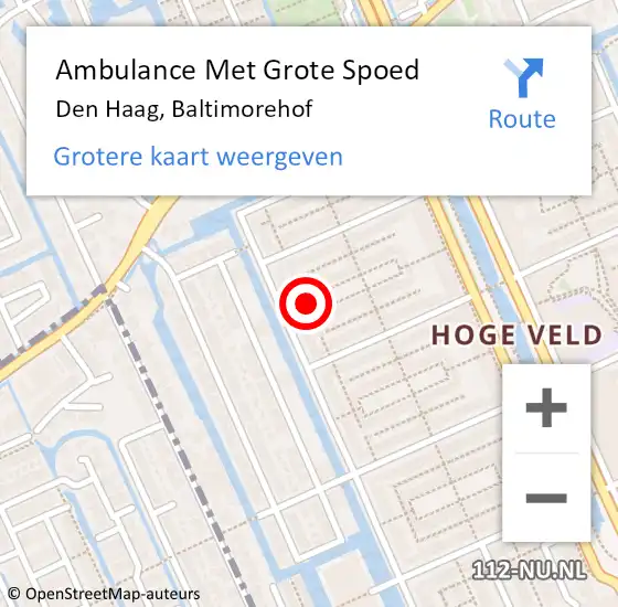 Locatie op kaart van de 112 melding: Ambulance Met Grote Spoed Naar Den Haag, Baltimorehof op 29 oktober 2023 07:03