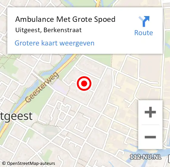 Locatie op kaart van de 112 melding: Ambulance Met Grote Spoed Naar Uitgeest, Berkenstraat op 29 oktober 2023 07:31