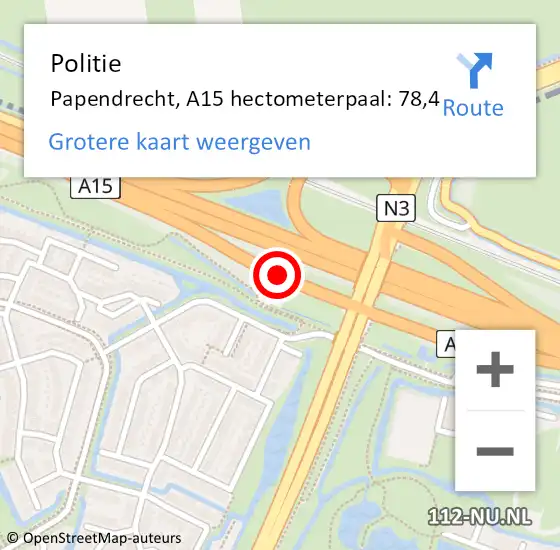 Locatie op kaart van de 112 melding: Politie Papendrecht, A15 hectometerpaal: 78,4 op 29 oktober 2023 07:55