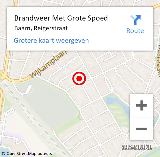 Locatie op kaart van de 112 melding: Brandweer Met Grote Spoed Naar Baarn, Reigerstraat op 29 oktober 2023 07:56