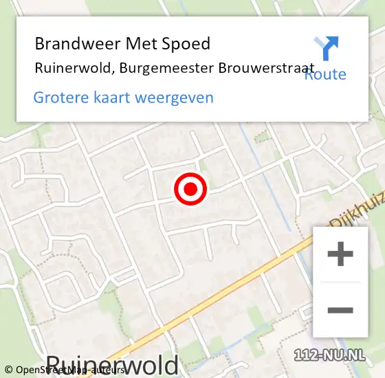 Locatie op kaart van de 112 melding: Brandweer Met Spoed Naar Ruinerwold, Burgemeester Brouwerstraat op 29 oktober 2023 09:02