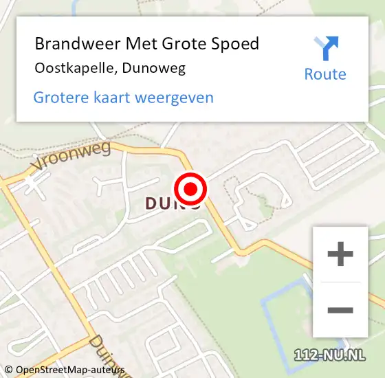 Locatie op kaart van de 112 melding: Brandweer Met Grote Spoed Naar Oostkapelle, Dunoweg op 29 oktober 2023 09:03