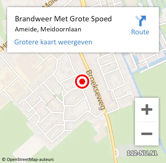 Locatie op kaart van de 112 melding: Brandweer Met Grote Spoed Naar Ameide, Meidoornlaan op 29 oktober 2023 09:07