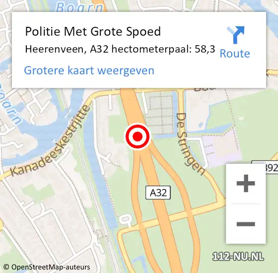 Locatie op kaart van de 112 melding: Politie Met Grote Spoed Naar Heerenveen, A32 hectometerpaal: 58,3 op 29 oktober 2023 09:20