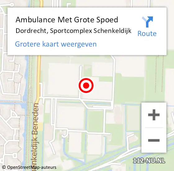 Locatie op kaart van de 112 melding: Ambulance Met Grote Spoed Naar Dordrecht, Sportcomplex Schenkeldijk op 29 oktober 2023 09:27