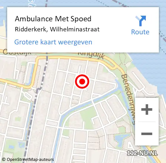 Locatie op kaart van de 112 melding: Ambulance Met Spoed Naar Ridderkerk, Wilhelminastraat op 29 oktober 2023 09:43