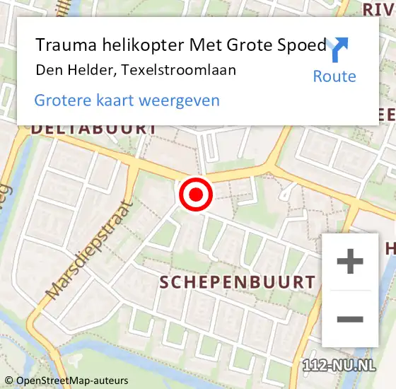 Locatie op kaart van de 112 melding: Trauma helikopter Met Grote Spoed Naar Den Helder, Texelstroomlaan op 29 oktober 2023 09:48