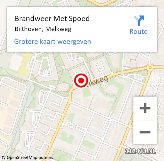 Locatie op kaart van de 112 melding: Brandweer Met Spoed Naar Bilthoven, Melkweg op 29 oktober 2023 09:53