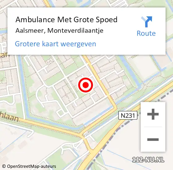 Locatie op kaart van de 112 melding: Ambulance Met Grote Spoed Naar Aalsmeer, Monteverdilaantje op 29 oktober 2023 10:40